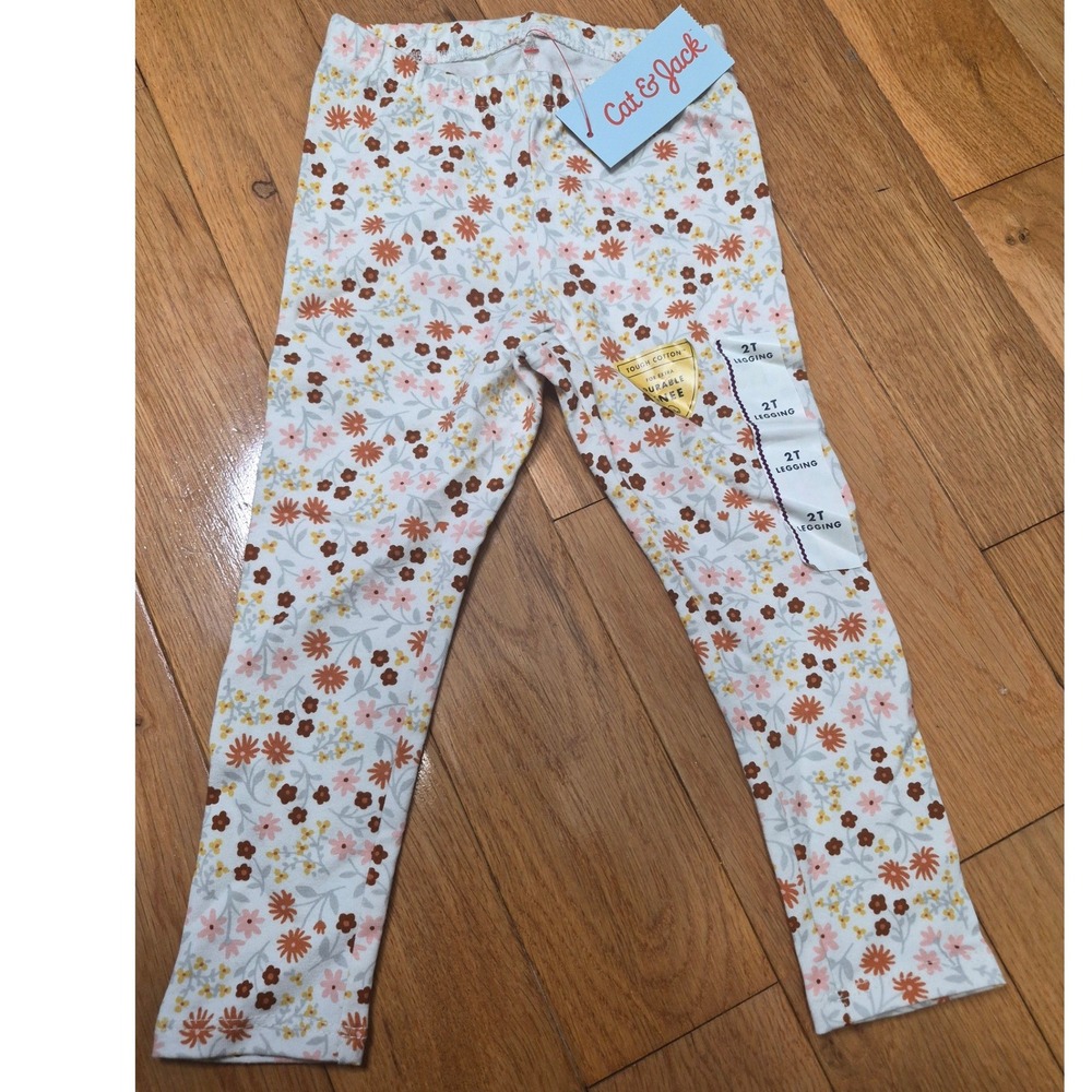 Cat & Jack Toddler Girls Cream Floral Tough Cotton Leggings 2T NWT